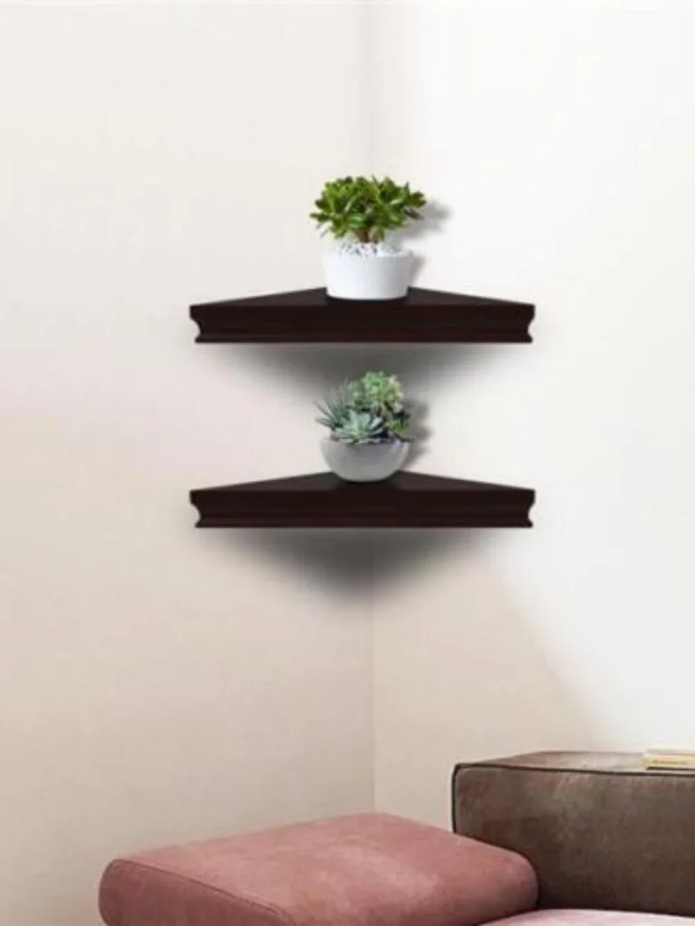 New! 2pc Black Wood Corner Floating Wall Shelfs